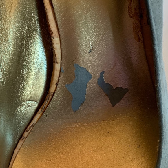 Guess By Marciano Gray Suede Feel Open Toe Heels with Cork Look Heels! - Picture 5 of 13